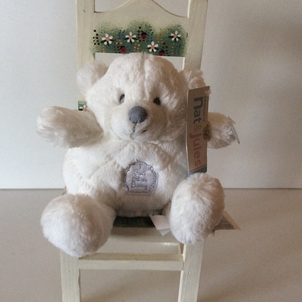 Nat & Jules God Bless Baby Easter Religious Soft Rattle Teddy Bear